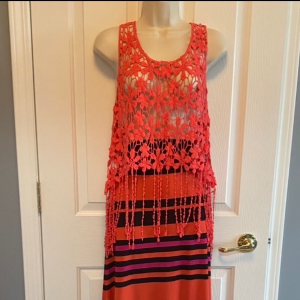 BUY 2 ITEMS & GET 1 FREE - Crochet Top with Fringe in Coral Sz L - Never Worn!